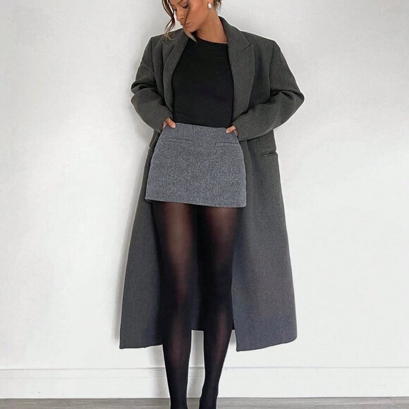 Grey Casual Women's Tweed Mini Skirt - Picture 1 of 6